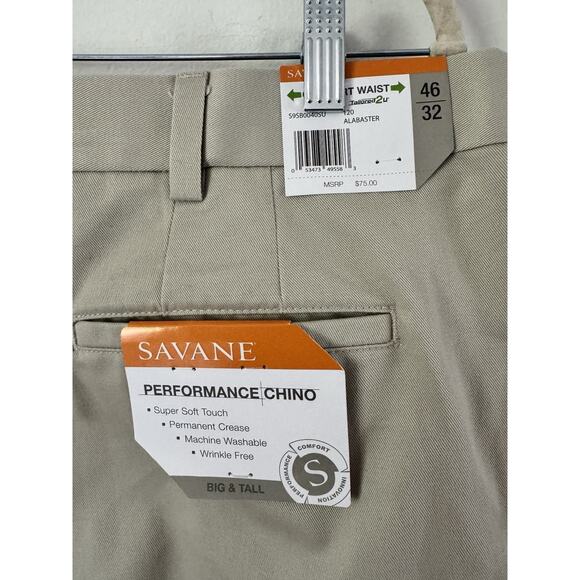 NWT Savane Performance Chino Khaki Comfort Waist Straight Leg Pants Men’s 46x32 - Picture 5 of 7